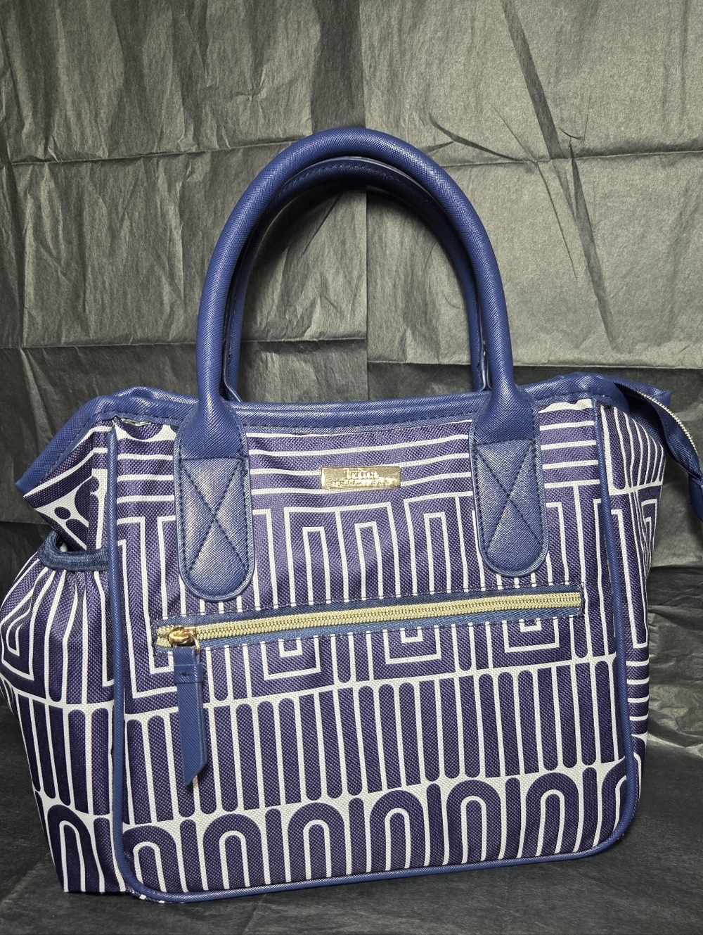 NWOT 👝 Trina Turk Navy Geometric Lunch Tote with Gold Hardware